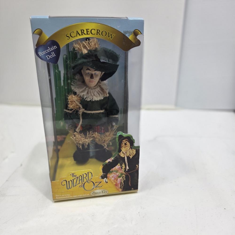 WIZARD OF OZ SCARECROW PORCELAIN DOLL‎ BRASS KEY KEEPSAKES 2005 RETRO NIB KMART